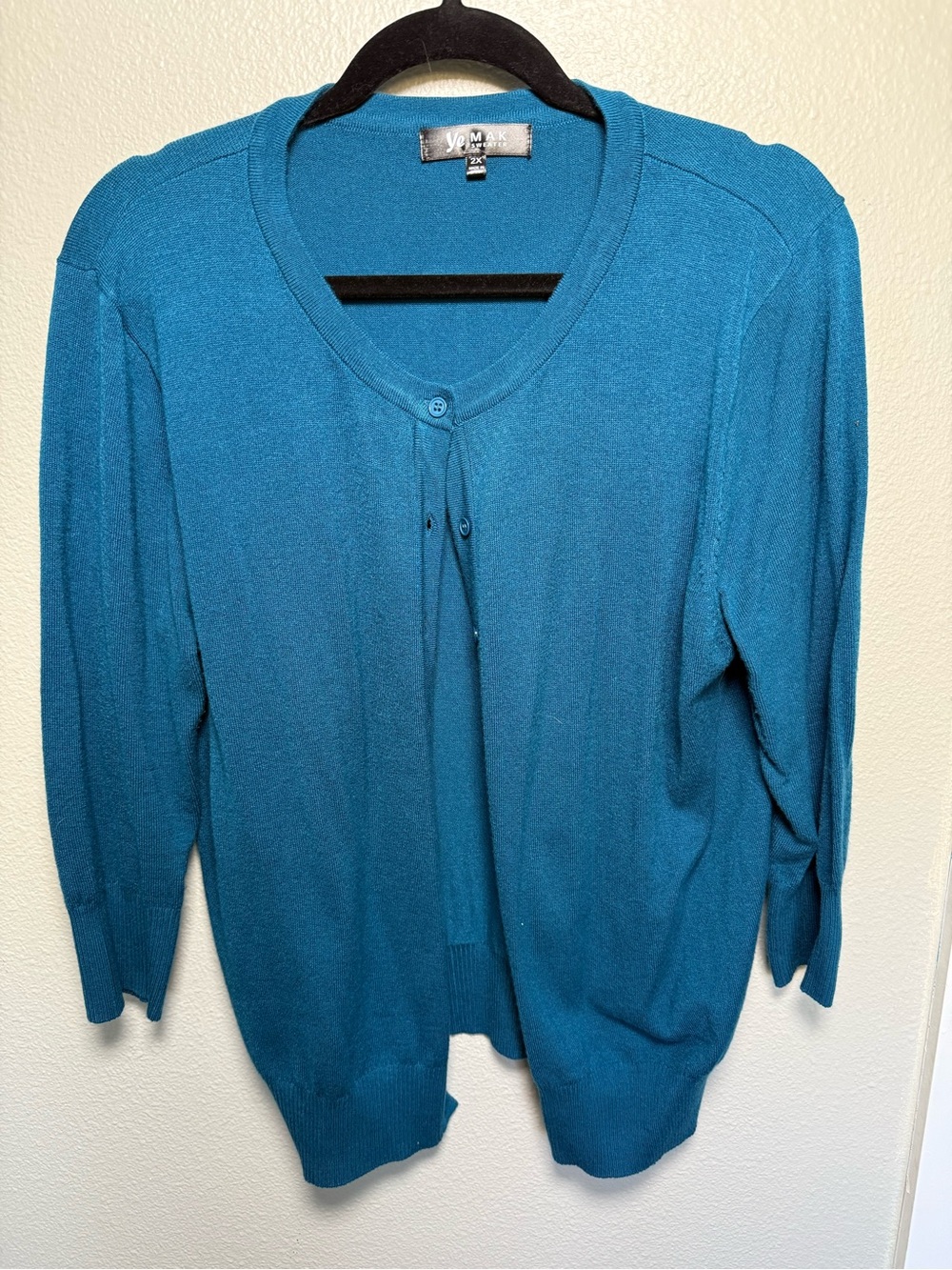 Ye Mak Women’s 2X Teal Blue Button Front Cardigan Sweater Lightweight Plus Size
